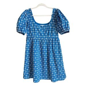 Rhode X Target Eyelet Dress Sz S Blue Embroidered Floral Cotton Puff Sleeve Mini